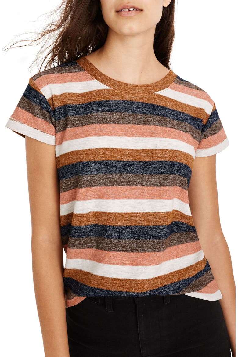 Textured Tee in Stripe, Main, color, GOLDEN PECAN CATERPILLAR STR