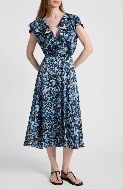 Mandy Faux-Wrap Cap Sleeve Midi Floral Dress