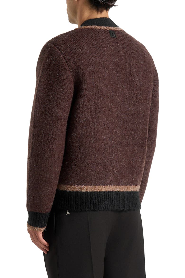 Elon Wool Knit Contrast Cardigan, Alternate, color, Brown