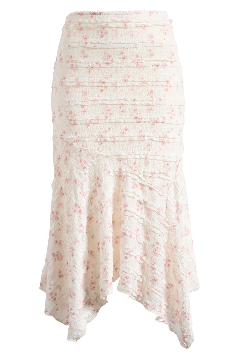 Print Lace Ruffle Handkerchief Hem Maxi Skirt, Alternate, color, CREAM PINK FLORAL