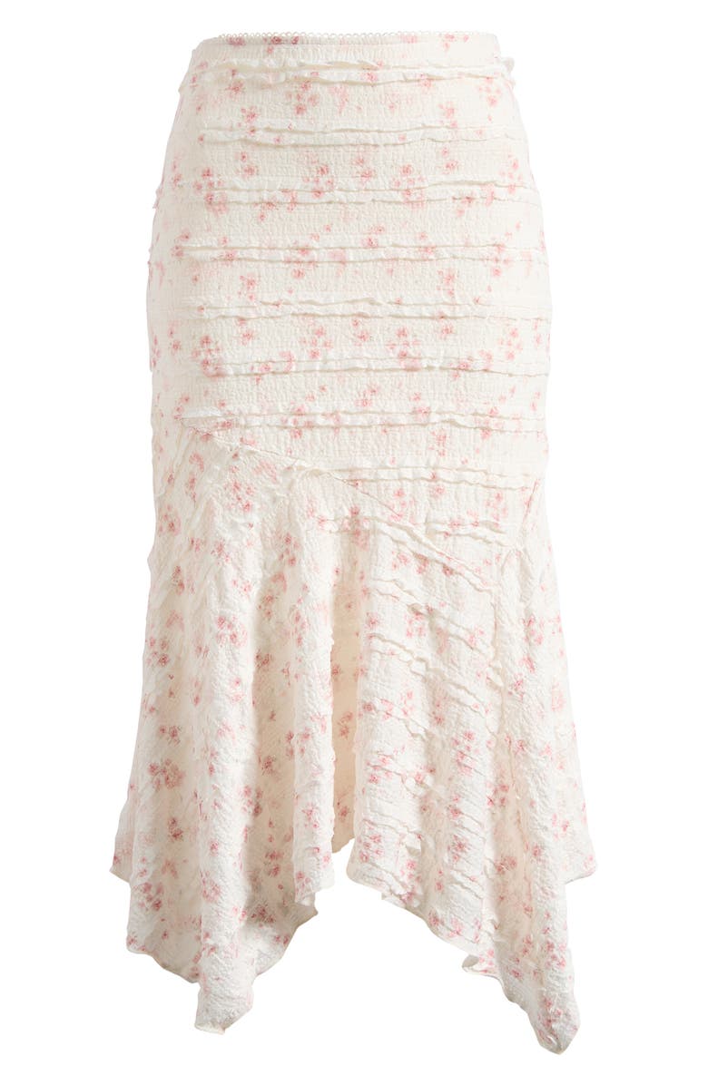 All in Favor Print Lace Ruffle Handkerchief Hem Maxi Skirt, Alternate, color, Cream Pink Floral