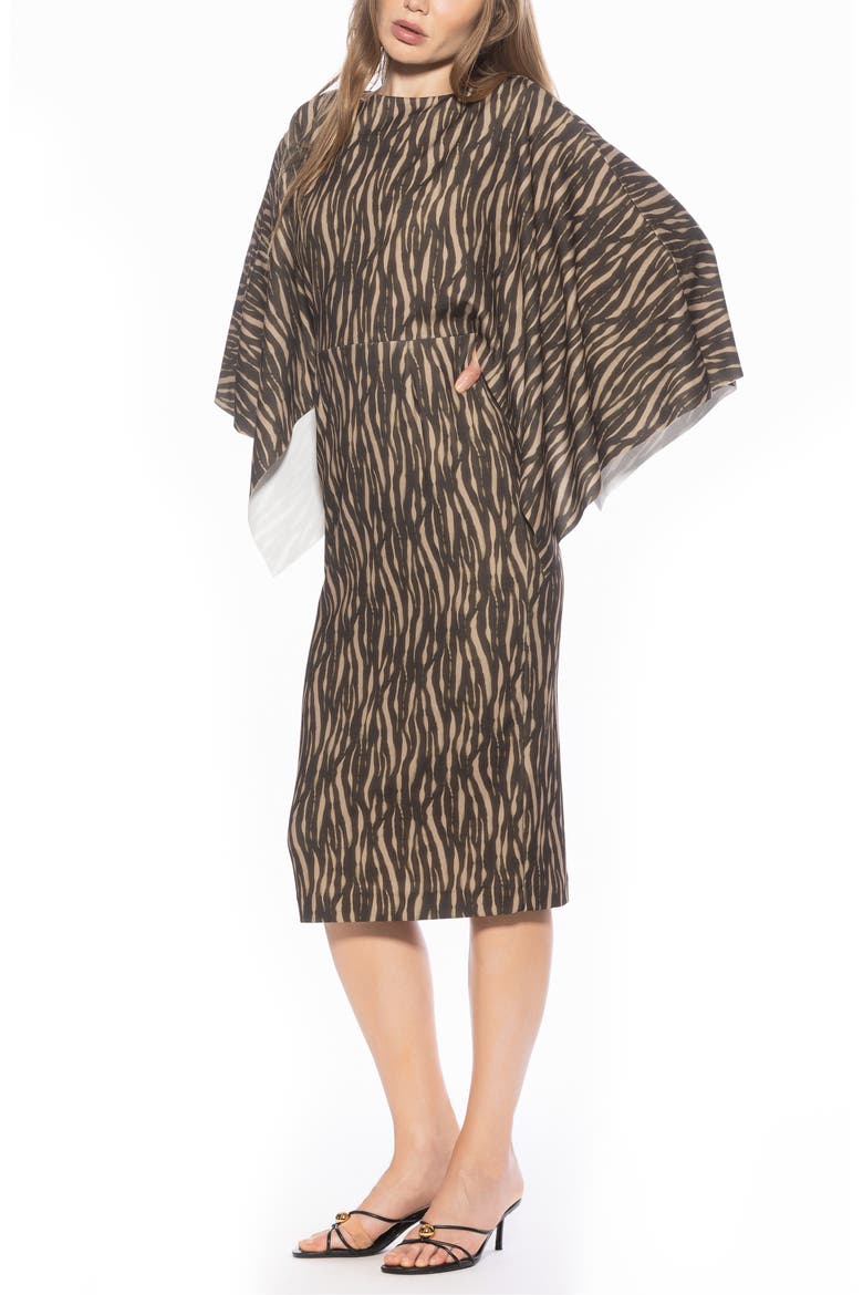Billie Bateau Neck Midi Dress, Alternate, color, BEIGE/ BROWN ZEBRA
