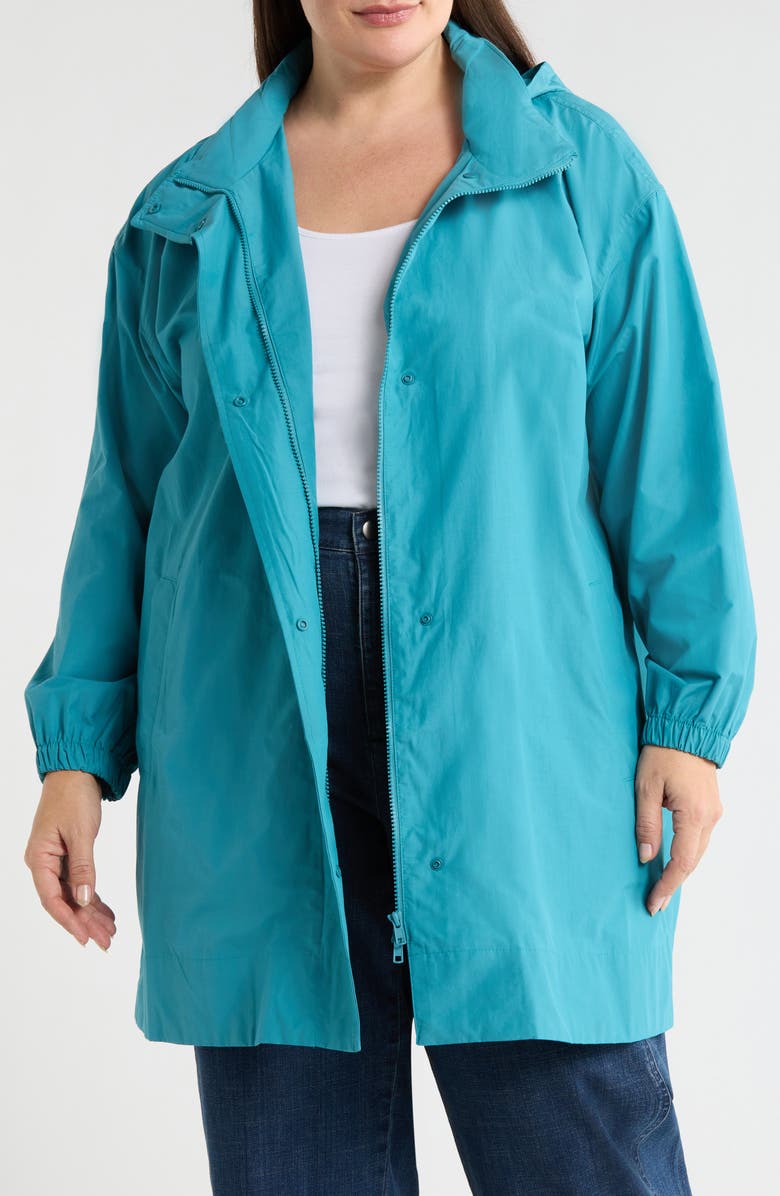 Eileen Fisher Organic Cotton Blend Hooded Longline Coat, Main, color, River
