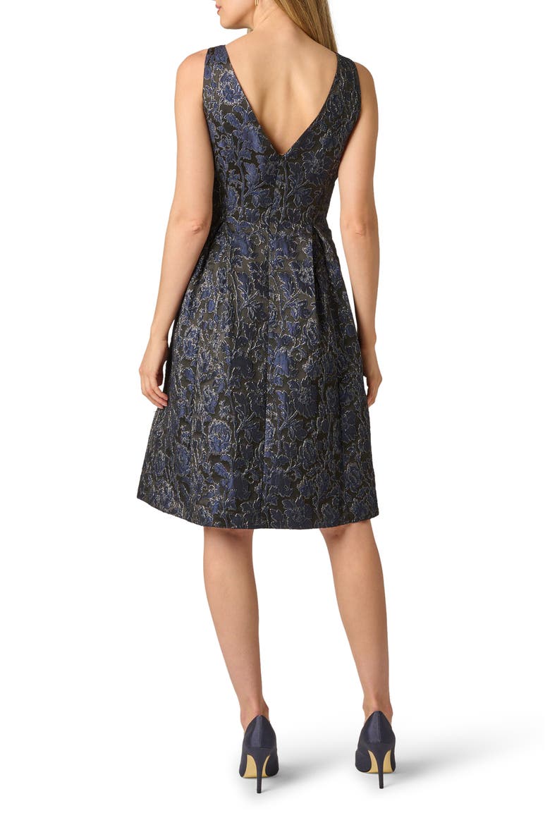 Floral Jacquard Sleeveless Tie Front Dress, Alternate, color, BLACK/ NAVY