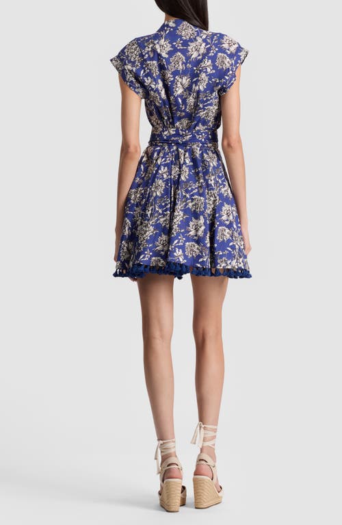 Alice And Olivia Lucy Cuffed Cap Sleeve Mini Shirt Dress Blooming Wild Indigo In Blue