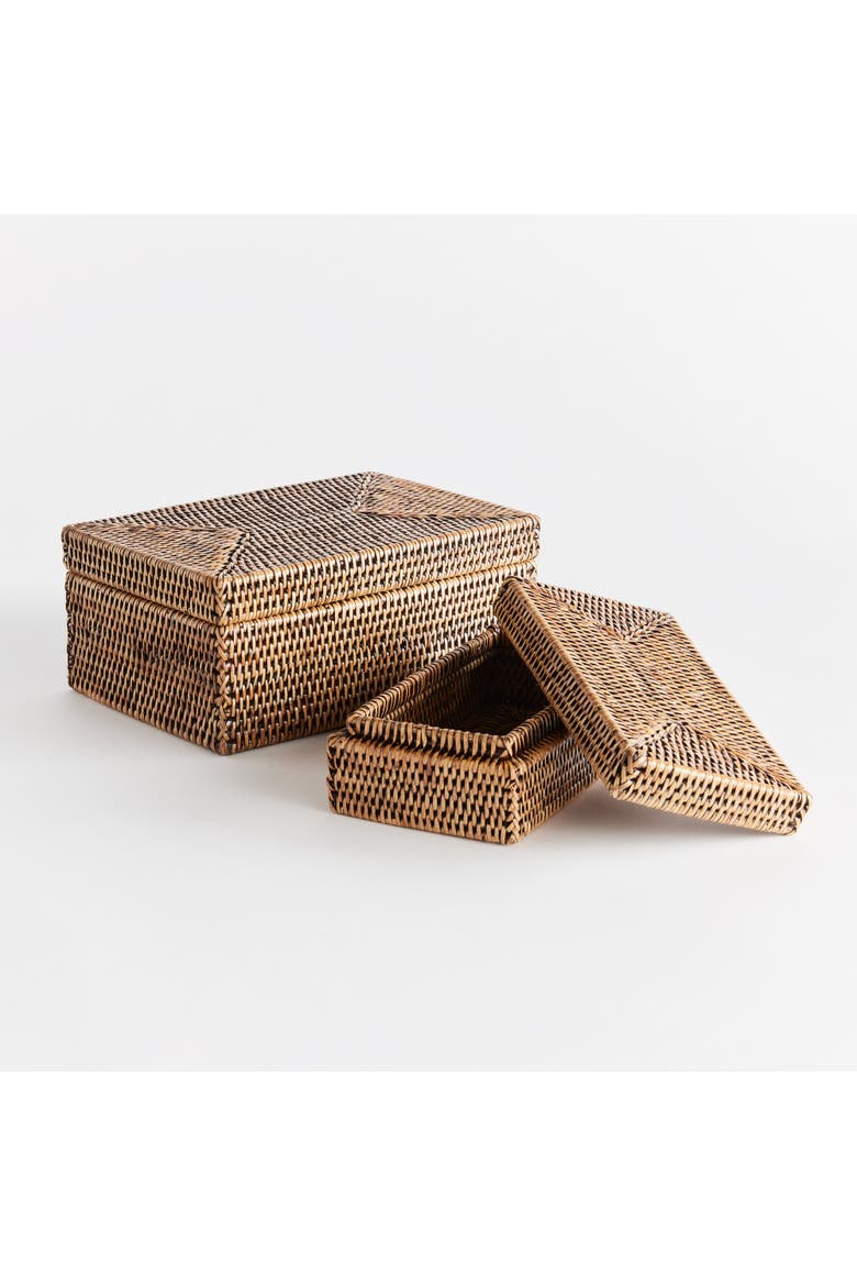 Burma Rattan Rectangular Lidded Boxes Set of 2, Alternate, color, Brown