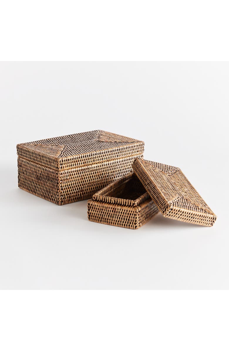Napa Home & Garden Burma Rattan Rectangular Lidded Boxes Set of 2, Alternate, color, Brown