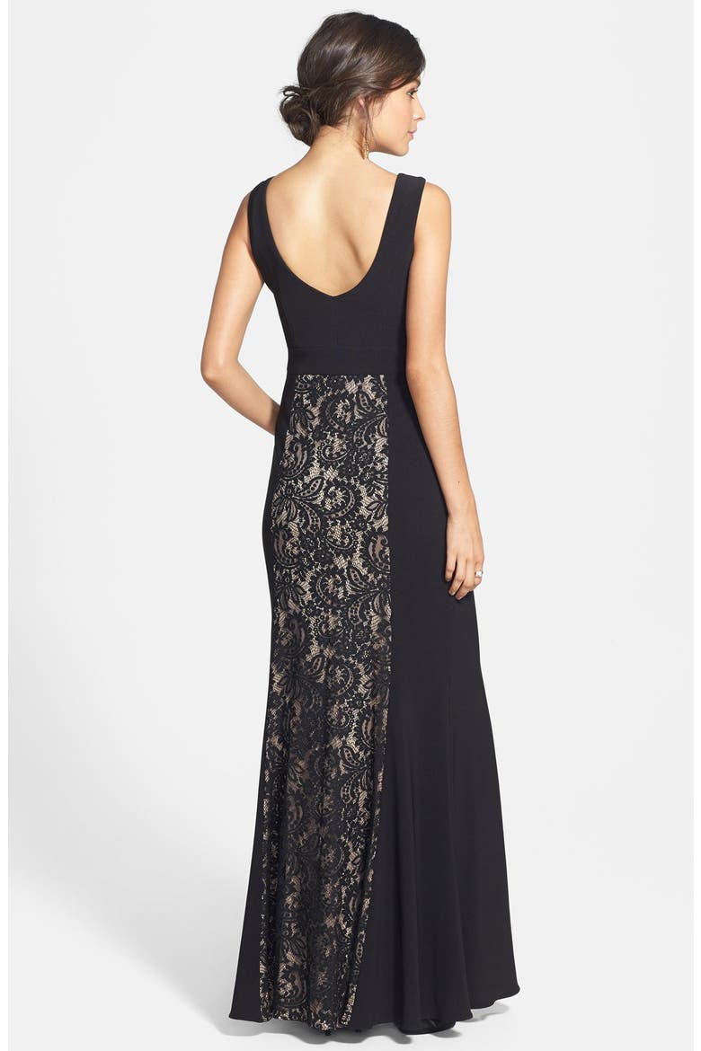Ottoman & Lace Scoop Back Gown, Alternate, color, BLACK/ NUDE
