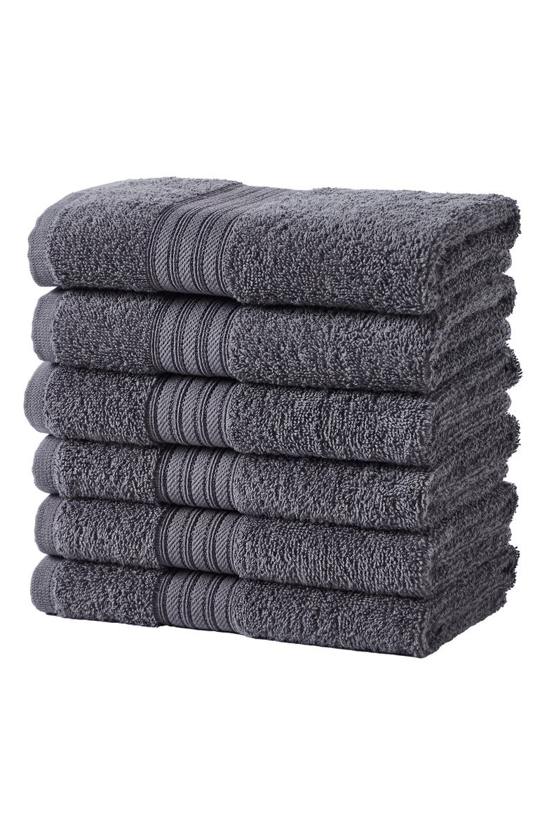 Woven & Weft 6-Piece Cotton Bath Towels, Main, color, Solid - Dark Grey