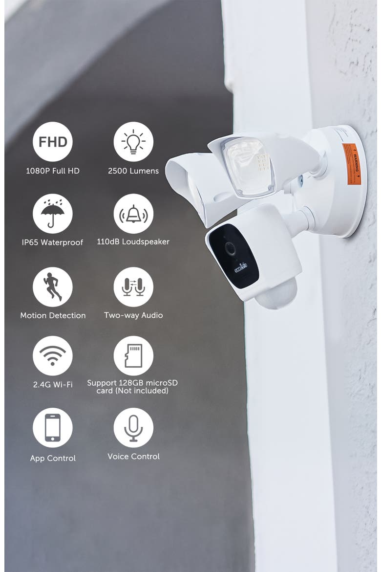 2K HD WiFi Floodlight Camera, Alternate, color, White