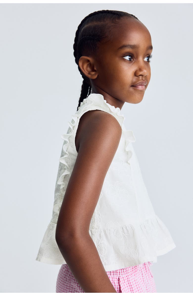 H&M Embroidered Cotton Peplum Top, Alternate, color, White