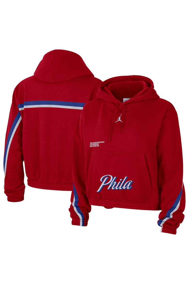 Women's Jordan Brand Red Philadelphia 76ers Courtside Statement Edition Pullover Hoodie, Main, color, Red