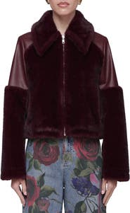 Avec Les Filles Faux Fur & Faux Leather Moto Jacket