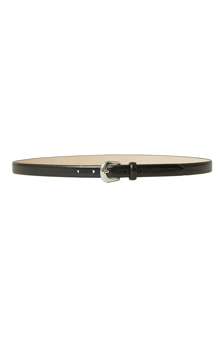 Kennedy Mini Crocodile Print Leather Belt, Main, color, BLACK SILVER