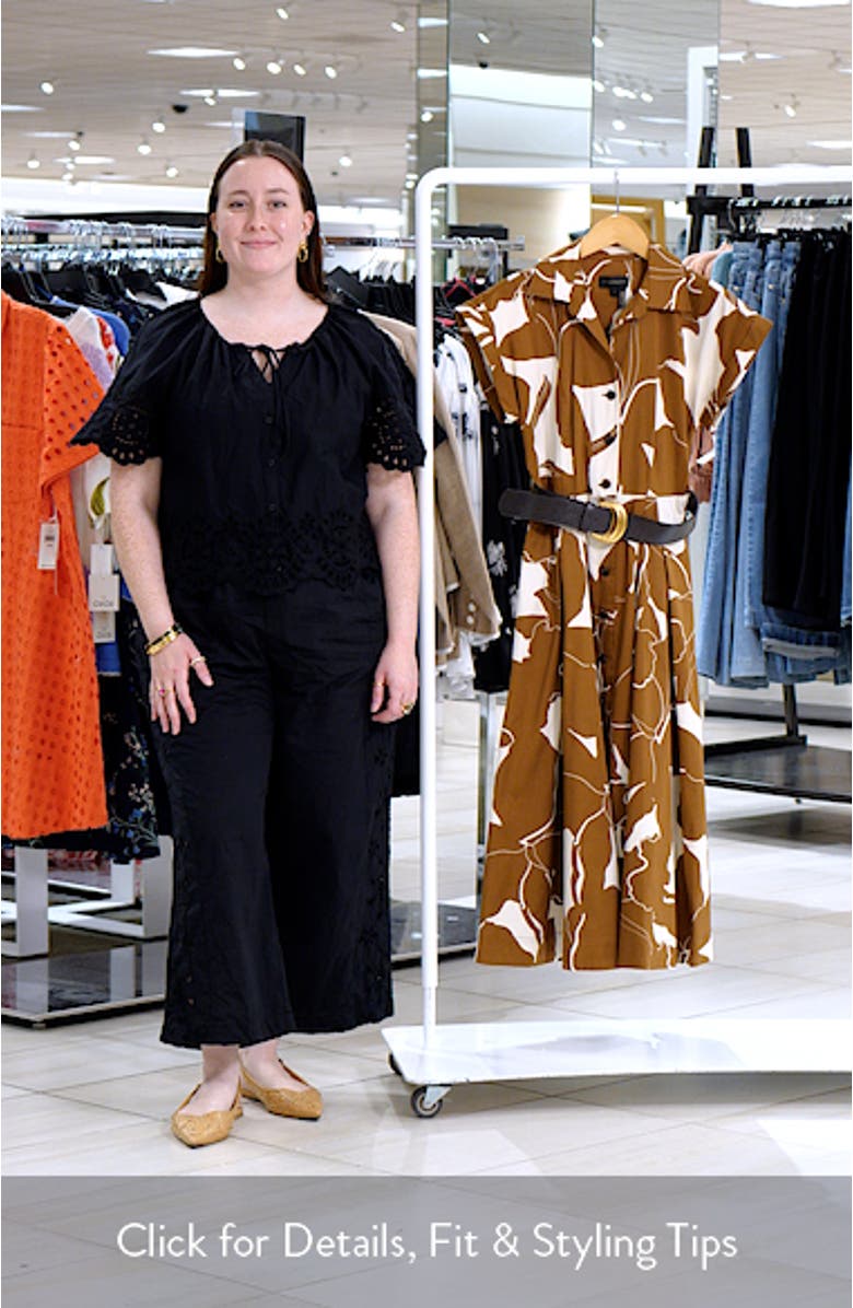 Floral Belted Stretch Cotton Midi Shirtdress, sales video thumbnail