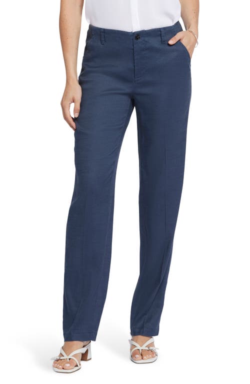 Nydj Marilyn Linen Blend Straight Leg Pants In Oxford Navy