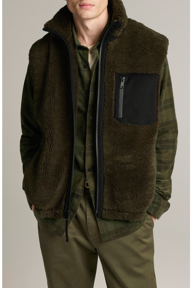 Faux Fur Sherpa Zip Vest, Main, color, DARK LEAF
