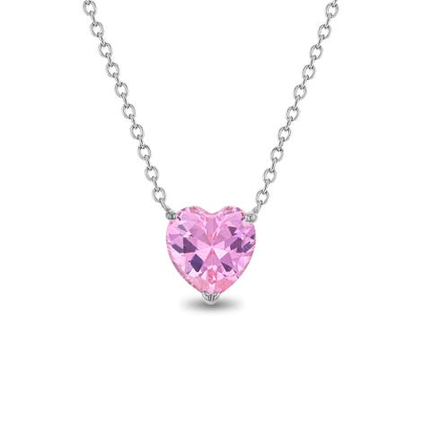 Prong CZ Birthstone Heart Necklace