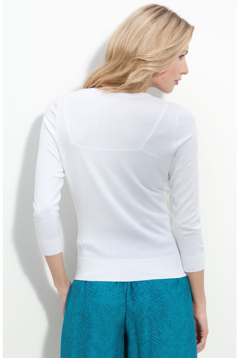 Three Quarter Sleeve Crewneck Cardigan, Alternate, color, WHITE