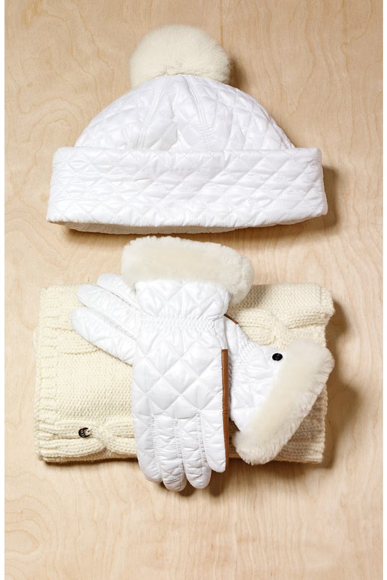 Australia Water Resistant Quilted Hat with Genuine Shearling Pompom, Alternate, color, GREY