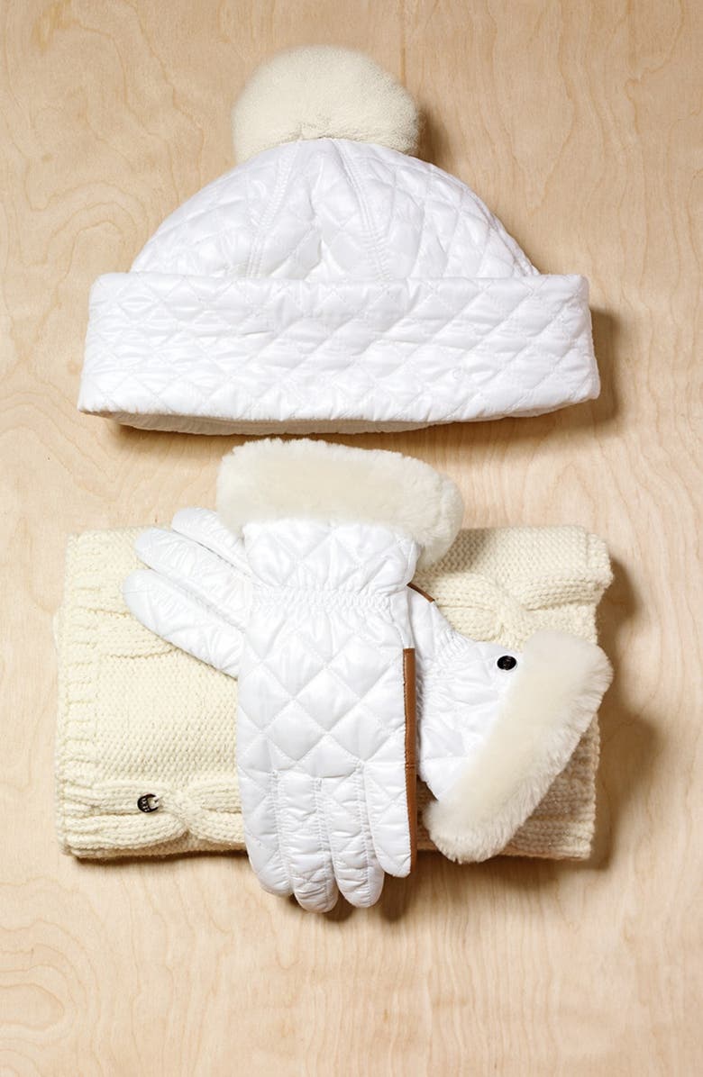 UGG<sup>®</sup> Australia Water Resistant Quilted Hat with Genuine Shearling Pompom, Alternate, color, 