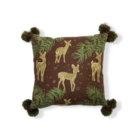 Wilde Pine Deer Throw Pillow - Christmas Decor, Brown Multi