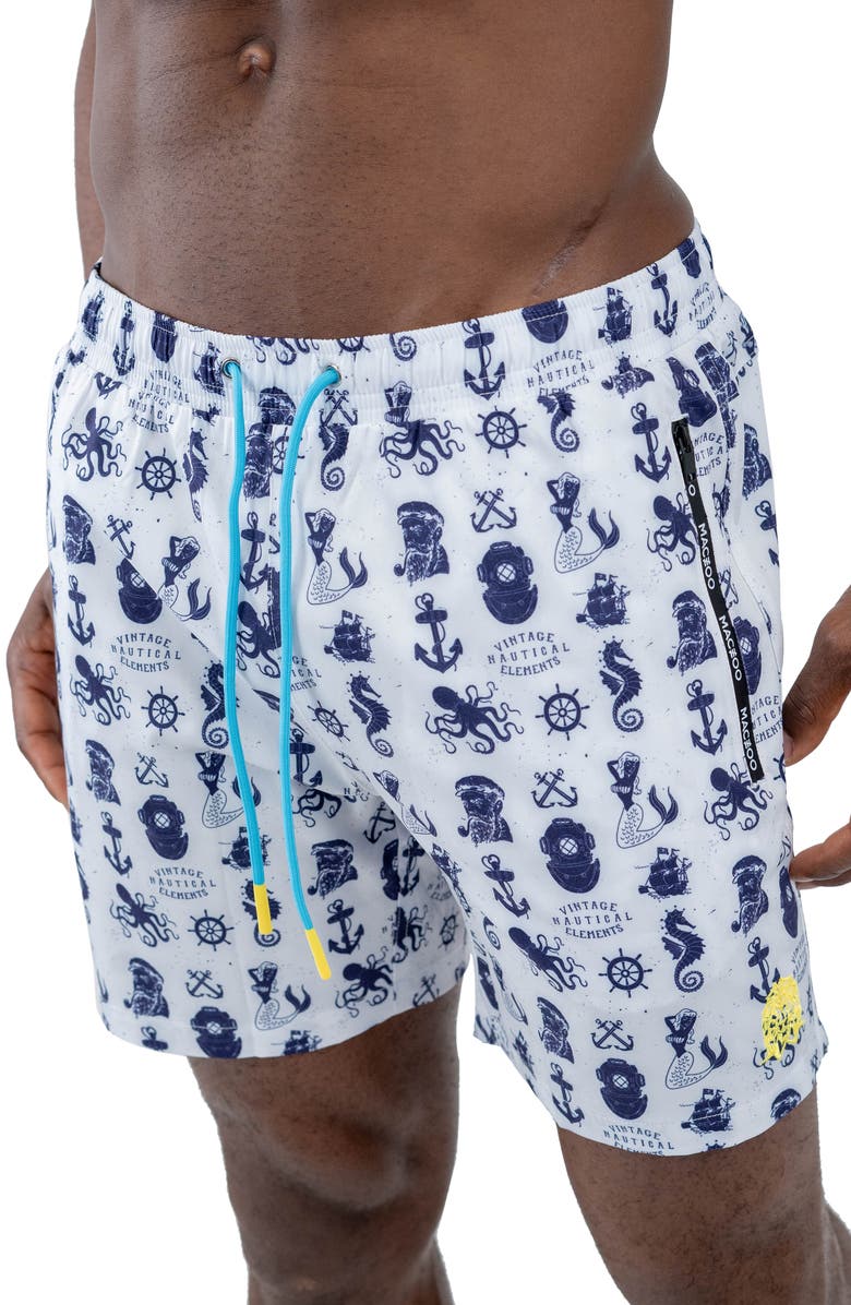 Maceoo Swim Lion Nautical Swim Trunks, Alternate, color, White