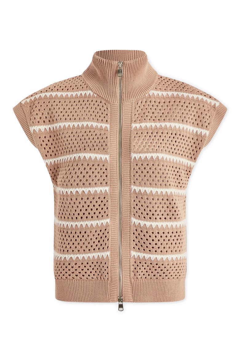 Haney Stripe Pointelle Knit Zip Front Sweatshirt, Alternate, color, LIGHT TAUPE