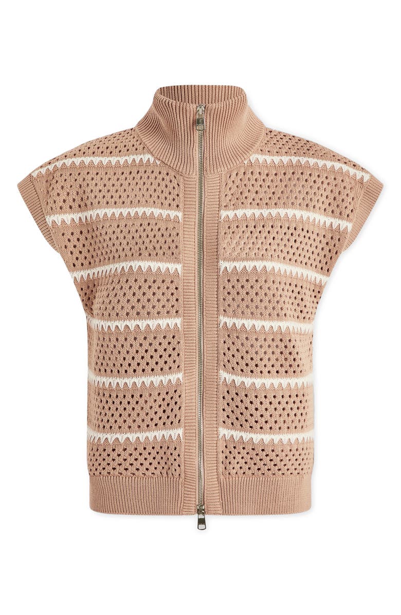 Varley Haney Stripe Pointelle Knit Zip Front Sweatshirt, Alternate, color, Light Taupe