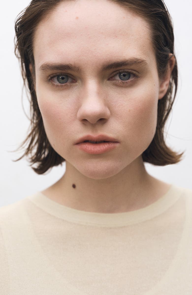 MANGO Semisheer Three-Quarter Sleeve Oversize Sweater, Alternate, color, Ecru