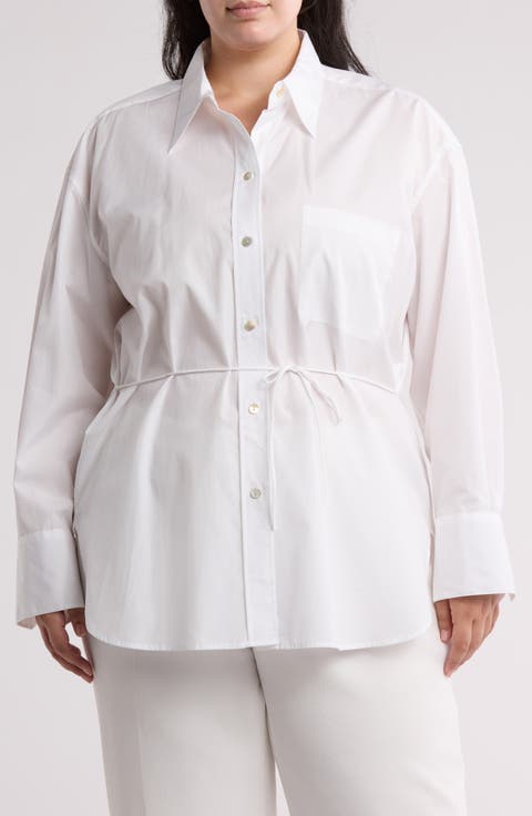 Oversize Cotton Button-Up Shirt (Plus Size)
