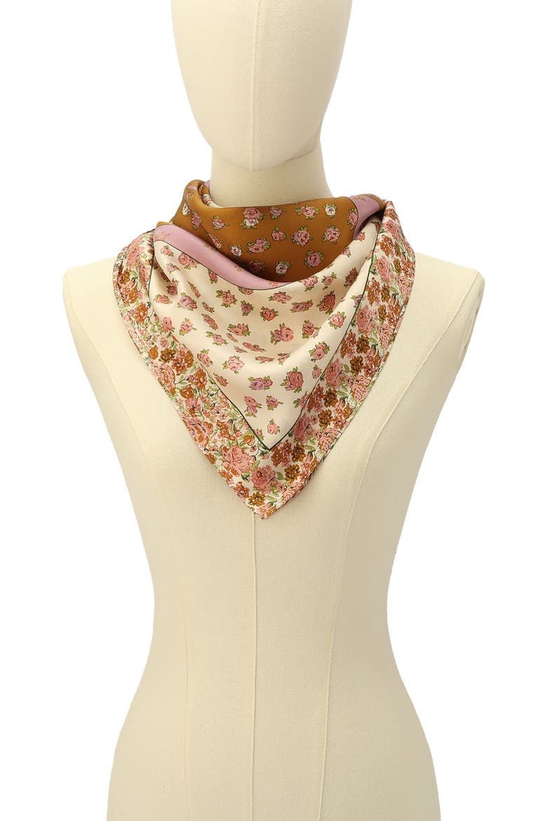 Tea Rose Multi Floral Print Silk Square Scarf, Alternate, color, HONEY BROWN