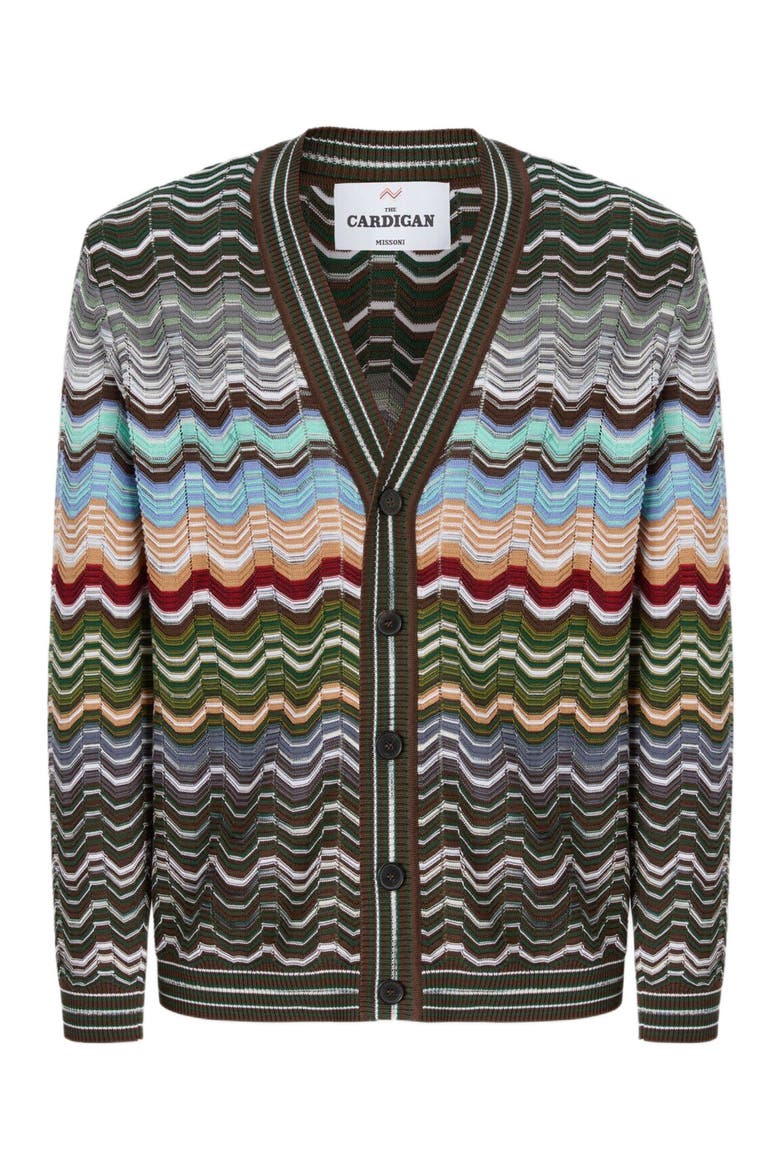 Cotton And Viscose Chevron Cardigan With Greek Motif, Alternate, color, Multicoloured