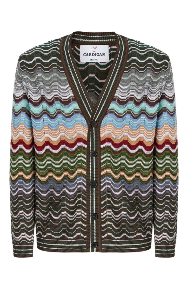Missoni Cotton And Viscose Chevron Cardigan With Greek Motif, Alternate, color, Multicoloured