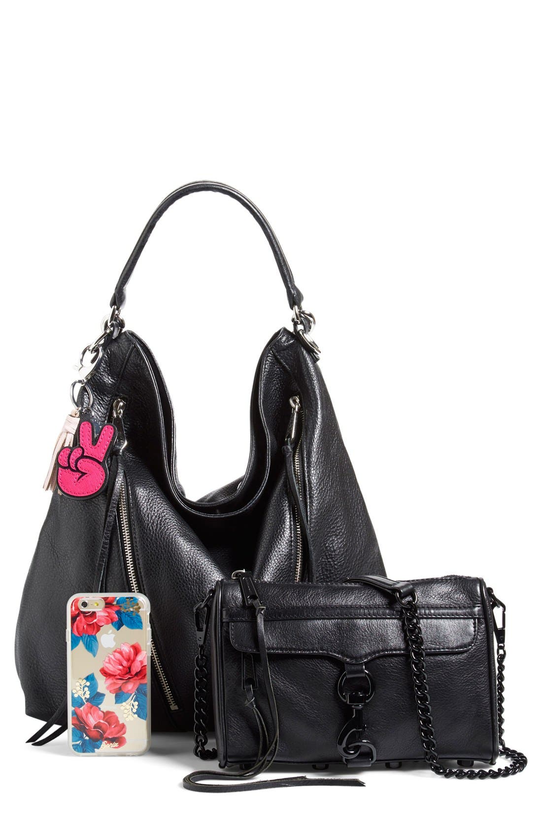 'Moto' Hobo Bag, Alternate, color, BLACK/ BLACK