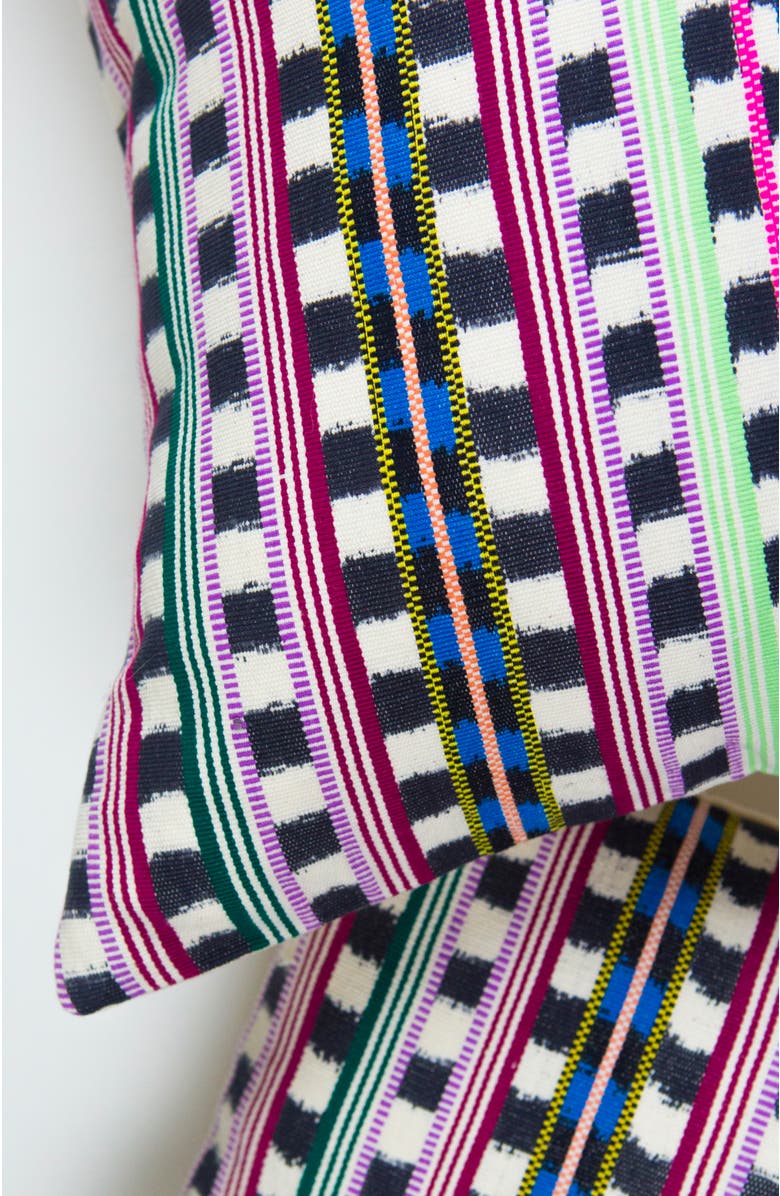 Archive NY Santiago Lime and Pink Handwoven Cotton Ikat Square Throw Pillow, Alternate, color, Multicolored