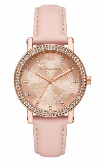 Michael Kors Corey Crystal Pavé Three-Hand Quartz Leather Strap Watch, 38mm
