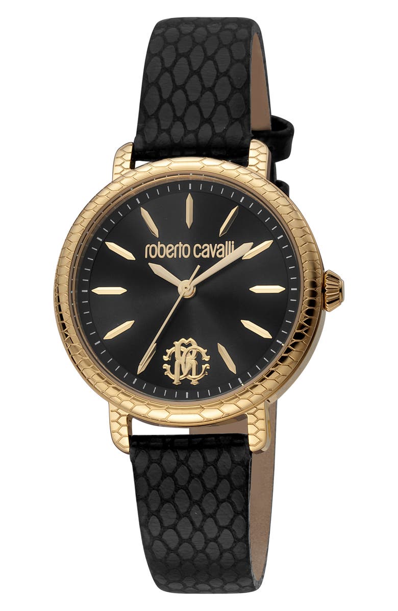 Roberto Cavalli Quartz Leather Strap Watch, 32mm, Main, color, 