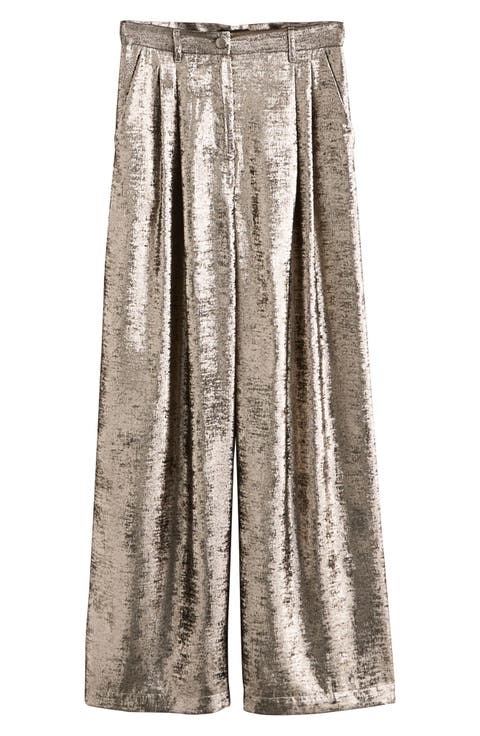 Wide Leg Metallic Pants
