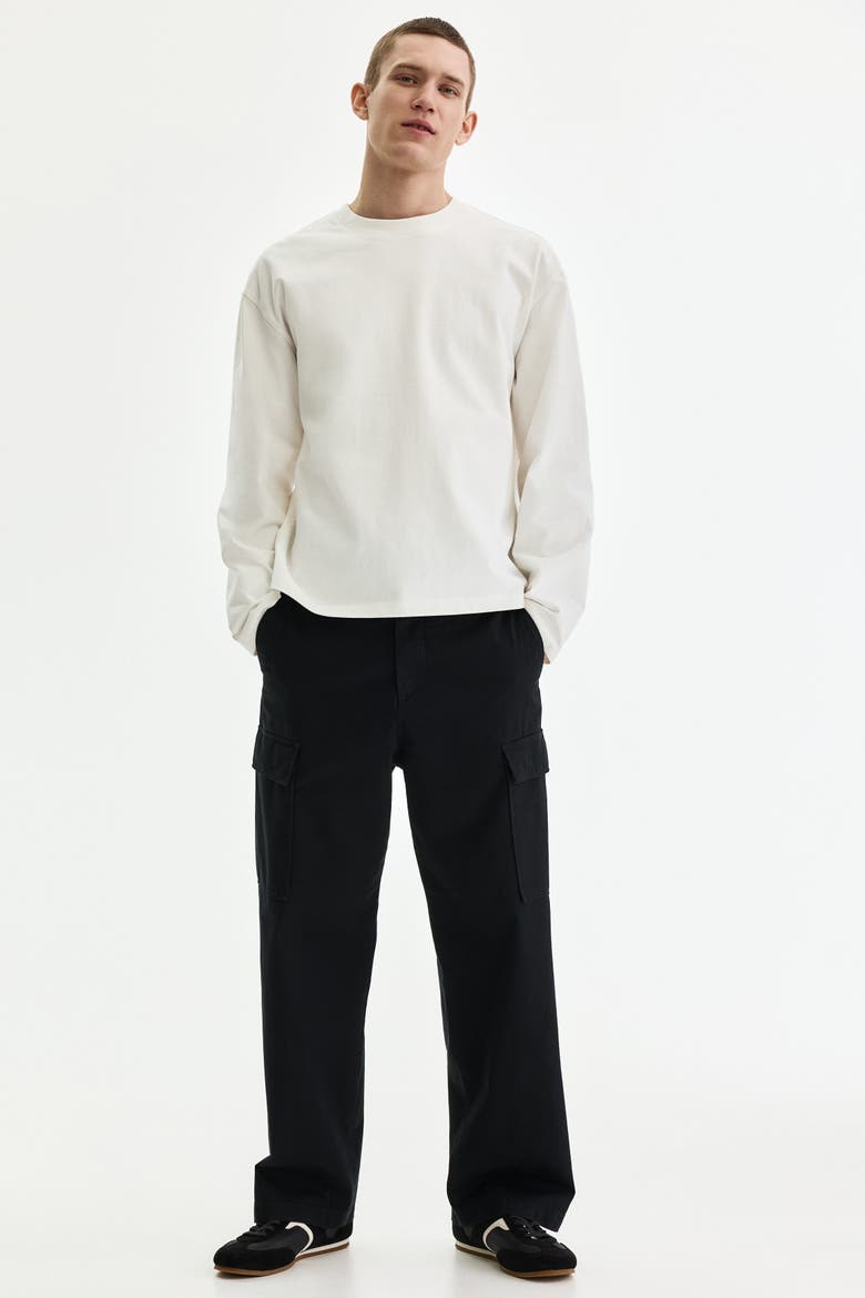 Relaxed Fit Cotton Cargo Trousers, Main, color, Black