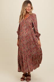 PinkBlush Floral V-Neck Bubble Sleeve Maxi Dress