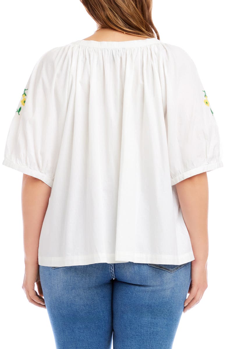 Karen Kane Floral Embroidered Cotton Peasant Top, Alternate, color, White