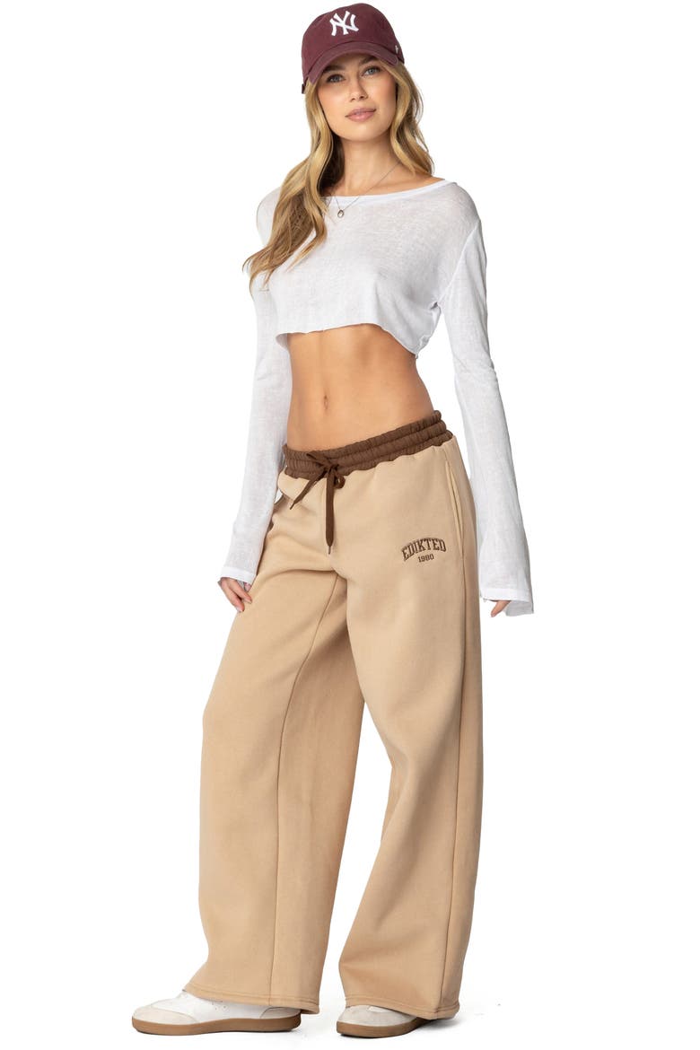 Contrast Waist Logo Wide Leg Sweatpants, Alternate, color, CAMEL