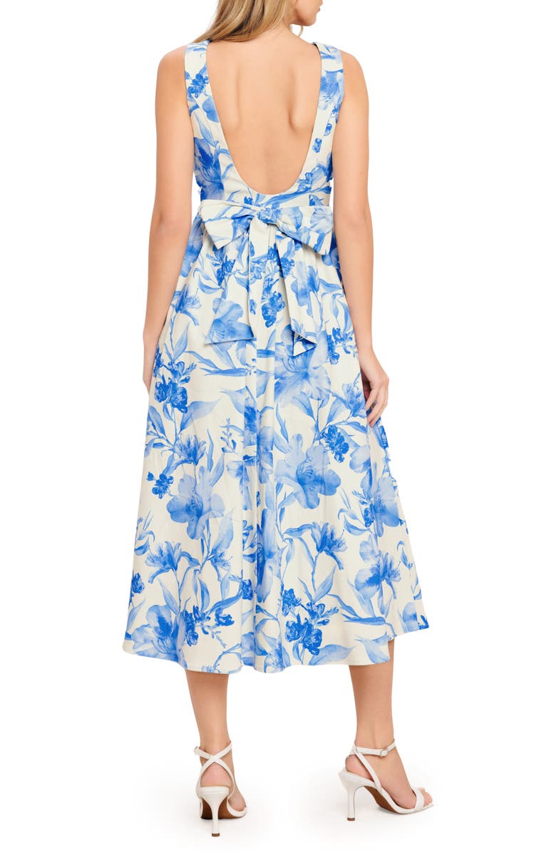 FLYING TOMATO Print Bow Twill Midi Dress, Alternate, color, Ivory Blue