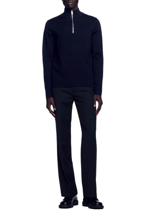 Sandro Wool Sweater With Zip Collar In Carbon Black