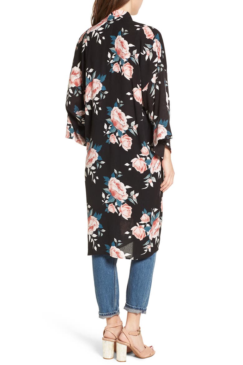 Rose Print Kimono, Alternate, color, BLACK