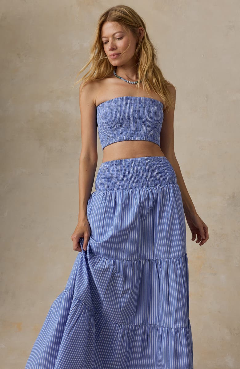 Faherty Coastal Tiered Poplin Maxi Skirt, Alternate, color, Deepwater Stripe