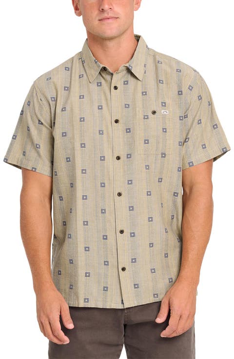 Sundays Stripe Jacquard Short Sleeve Cotton Button-Up Shirt