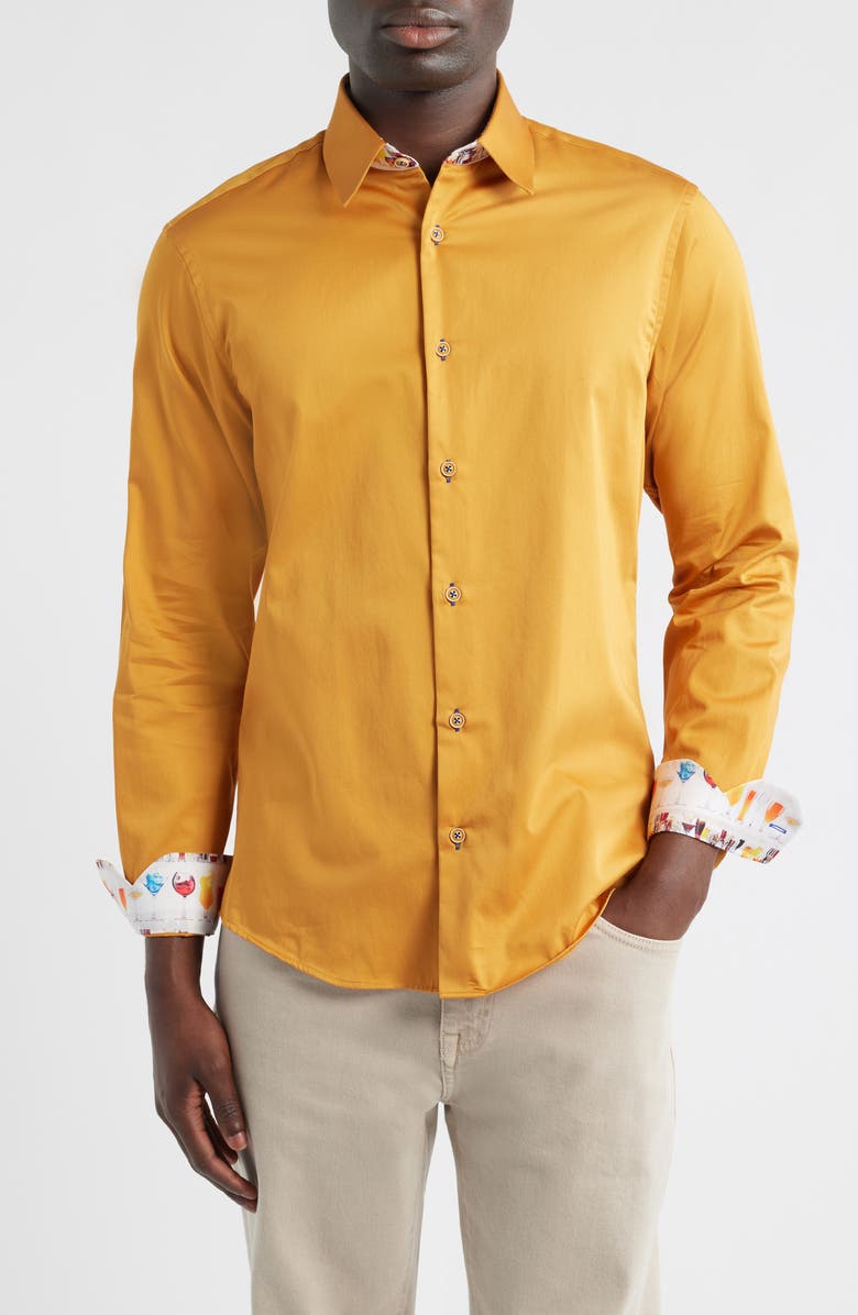 Siragusa Printed Silk Trim Dress Shirt, Main, color, Mustard