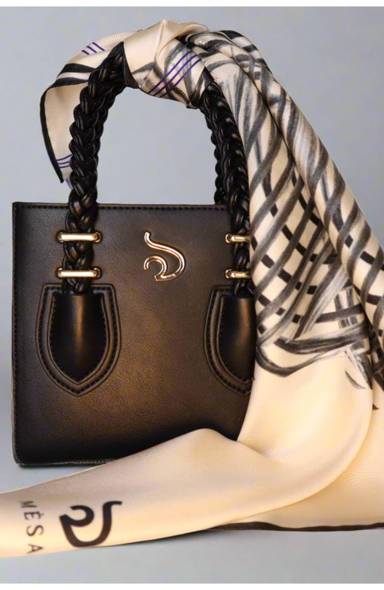 Mèsan Organic Square Mulberry Silk Scarf, Alternate, color, Black And Neutrals